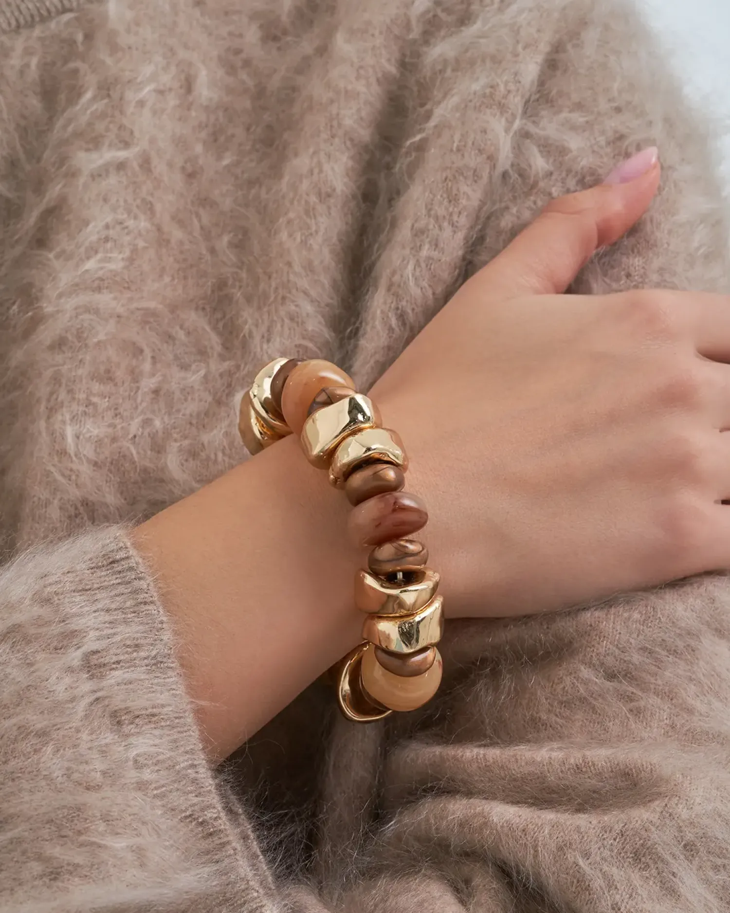 Bijou Brigitte Armbänder Gold|Boho-Schmuck>Armband - Chunky Caramel braun, gold