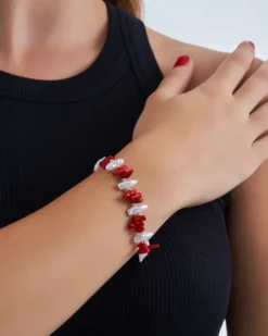 Bijou Brigitte Perlenschmuck|Maritimer Schmuck>Armband - Seaside Glow weiß, rot