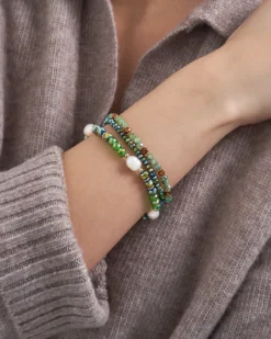 Bijou Brigitte Boho-Schmuck>Armband-Set - Green Pearls grün