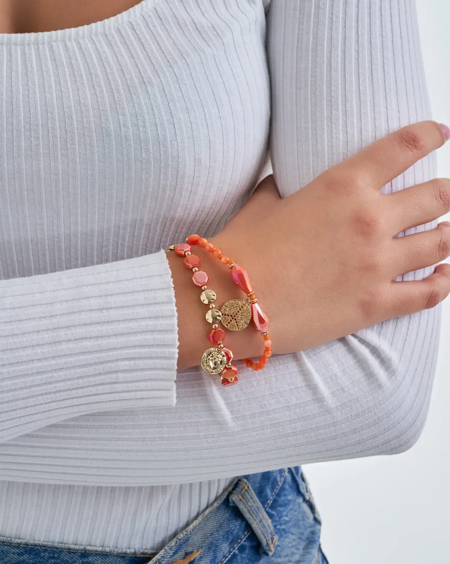 Bijou Brigitte Boho-Schmuck|Muschelschmuck>Armband-Set - Shell orange