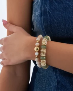 Bijou Brigitte Muschelschmuck>Armband-Set - Shell Duo beige, grün