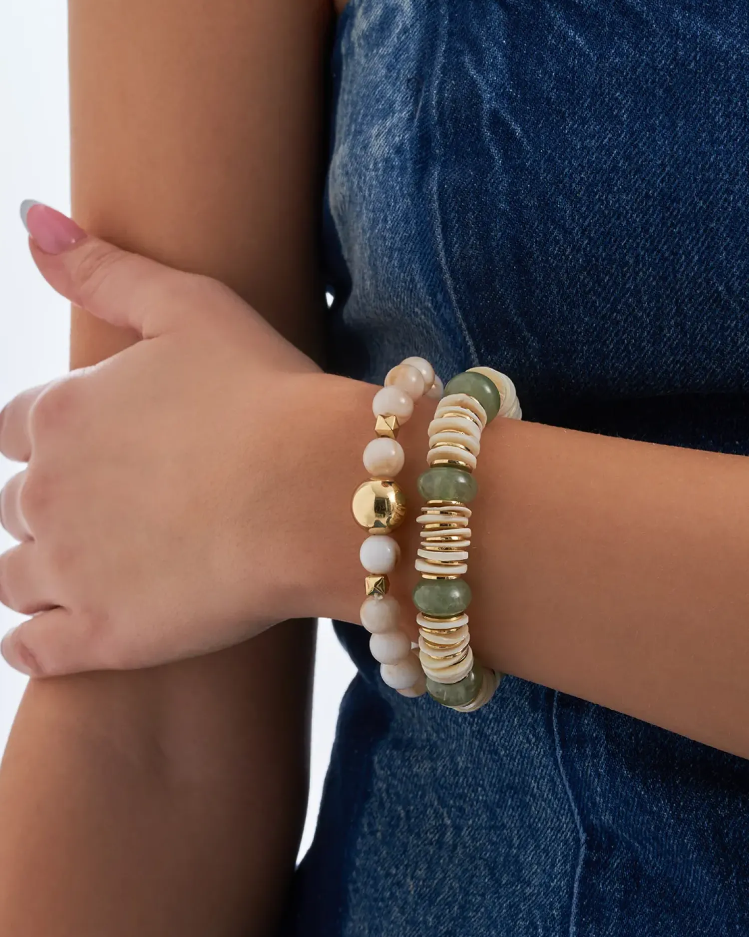 Bijou Brigitte Muschelschmuck>Armband-Set - Shell Duo beige, grün