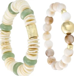 Bijou Brigitte Muschelschmuck>Armband-Set - Shell Duo beige, grün