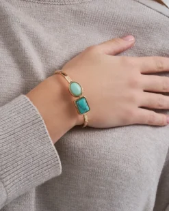 Bijou Brigitte Edelsteinarmbänder|Armbänder Gold>Armreif - Square Amazonite türkis, gold