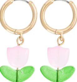 Bijou Brigitte Creolen|Ohrringe Gold>Creolen - Gleaming Tulip rosa, gold, grün