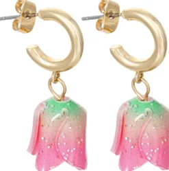 Bijou Brigitte Creolen|Ohrringe Gold>Creolen - Glitter Tulip gold, pink