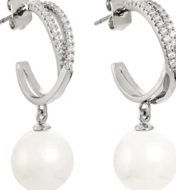 Bijou Brigitte Perlenschmuck|Creolen>Creolen - Glossy Pearl weiß, silber