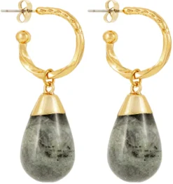 Bijou Brigitte Creolen|Ohrringe Gold>Creolen - Green Labradorite gold, grün
