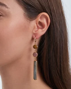 Bijou Brigitte Creolen|Ohrringe Gold>Creolen - Natural Gems rosa, braun, gold, grau