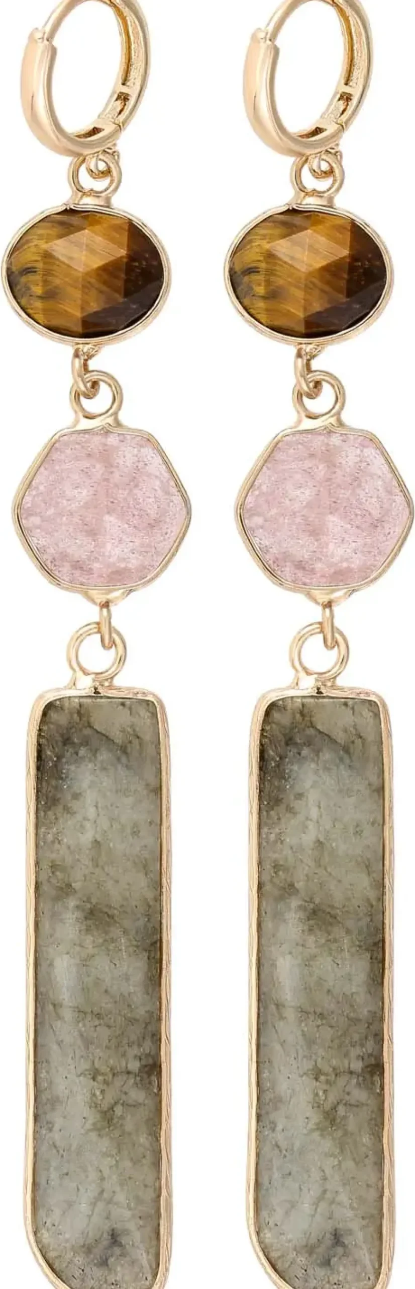 Bijou Brigitte Creolen|Ohrringe Gold>Creolen - Natural Gems rosa, braun, gold, grau