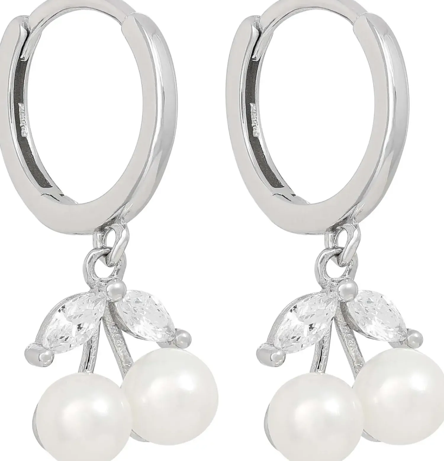 Bijou Brigitte Perlenschmuck|Creolen>Creolen - Pearly Cherrys weiß, silber
