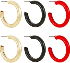 Bijou Brigitte Creolen|Ohrringe Gold>Creolen-Set - Cute Trio schwarz, gold, rot
