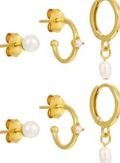 Bijou Brigitte Ohrringe 925Er Silber|Basics>Creolen-Set - Freshwater Pearls gold