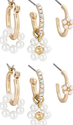 Bijou Brigitte Perlenschmuck|Creolen>Creolen-Set - Pearly Flowers gold, weiß