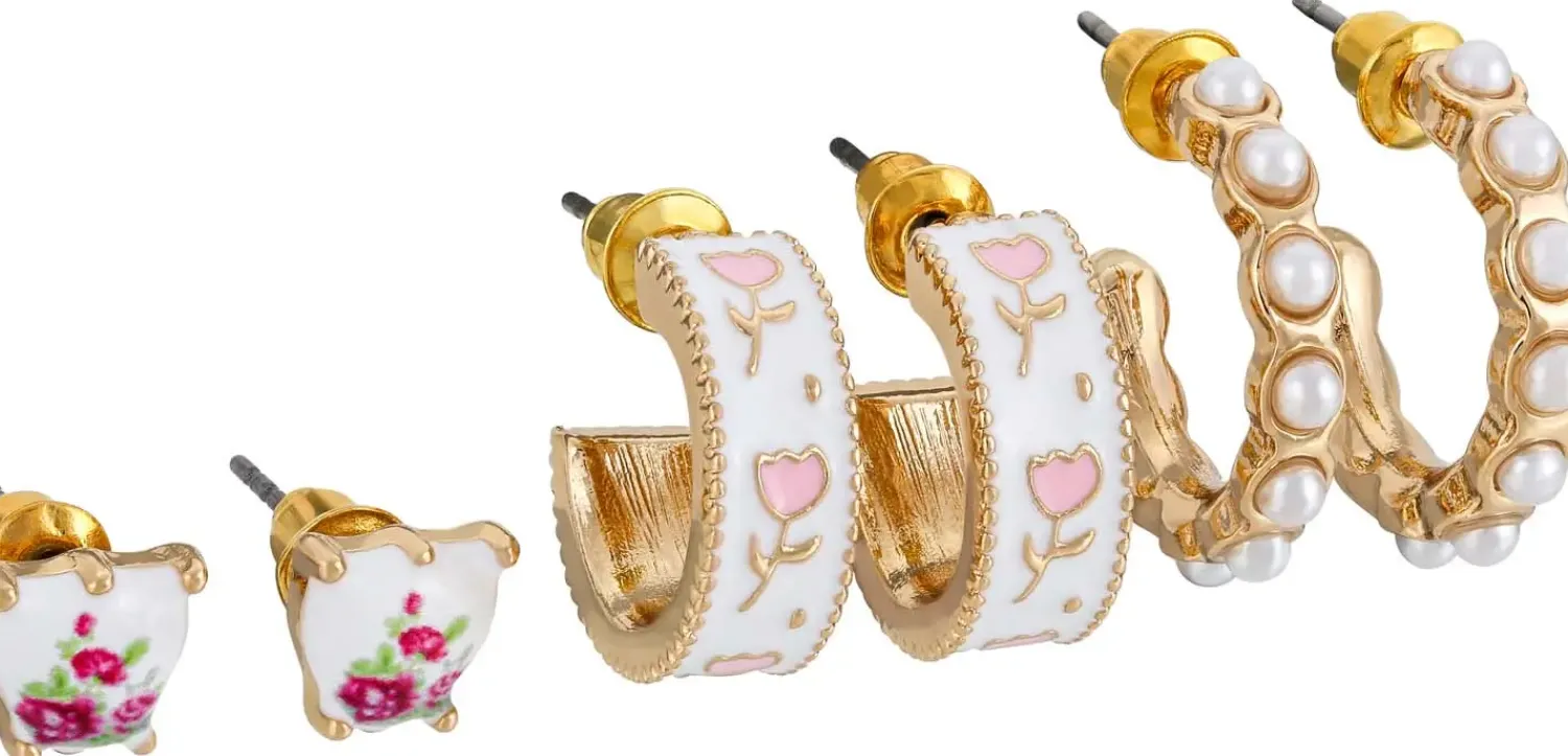 Bijou Brigitte Perlenschmuck|Blumenschmuck>Creolen-Set - Spring Trio rosa, weiß