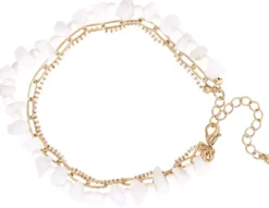 Bijou Brigitte Fußkettchen>Fußkettchen - White Jade rosa, gold, weiß