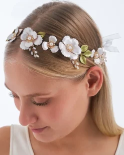 Bijou Brigitte Perlenschmuck|Brauthaarschmuck>Haarband - Vibrant Flowers gold, weiß