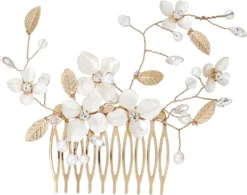 Bijou Brigitte Brautschmuck>Haarkamm - Floral Dream gold, weiß