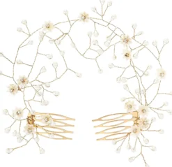 Bijou Brigitte Perlenschmuck|Brauthaarschmuck>Haarkamm - Soft Flowers gold, weiß