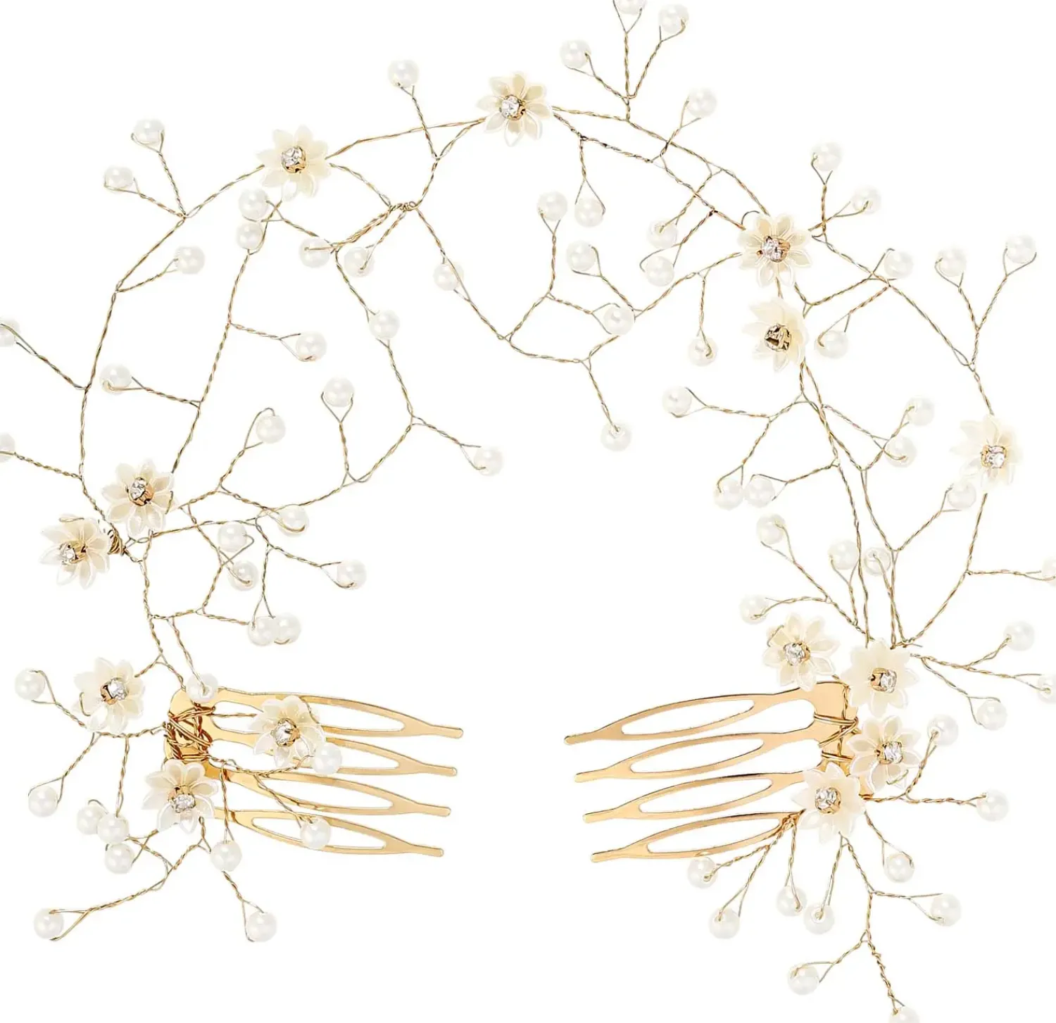 Bijou Brigitte Perlenschmuck|Brauthaarschmuck>Haarkamm - Soft Flowers gold, weiß