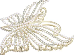 Bijou Brigitte Perlenschmuck|Brauthaarschmuck>Haarklammer - Pearly Butterfly gold, weiß
