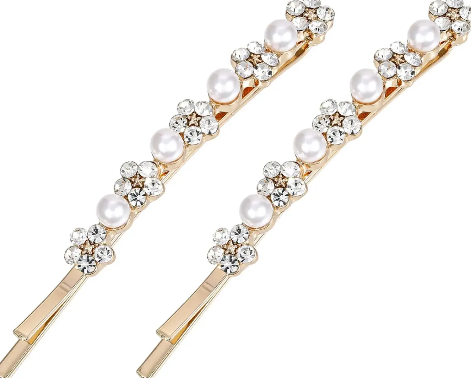 Bijou Brigitte Perlenschmuck|Brauthaarschmuck>Haarnadel-Set - Shiny Flowers gold, weiß