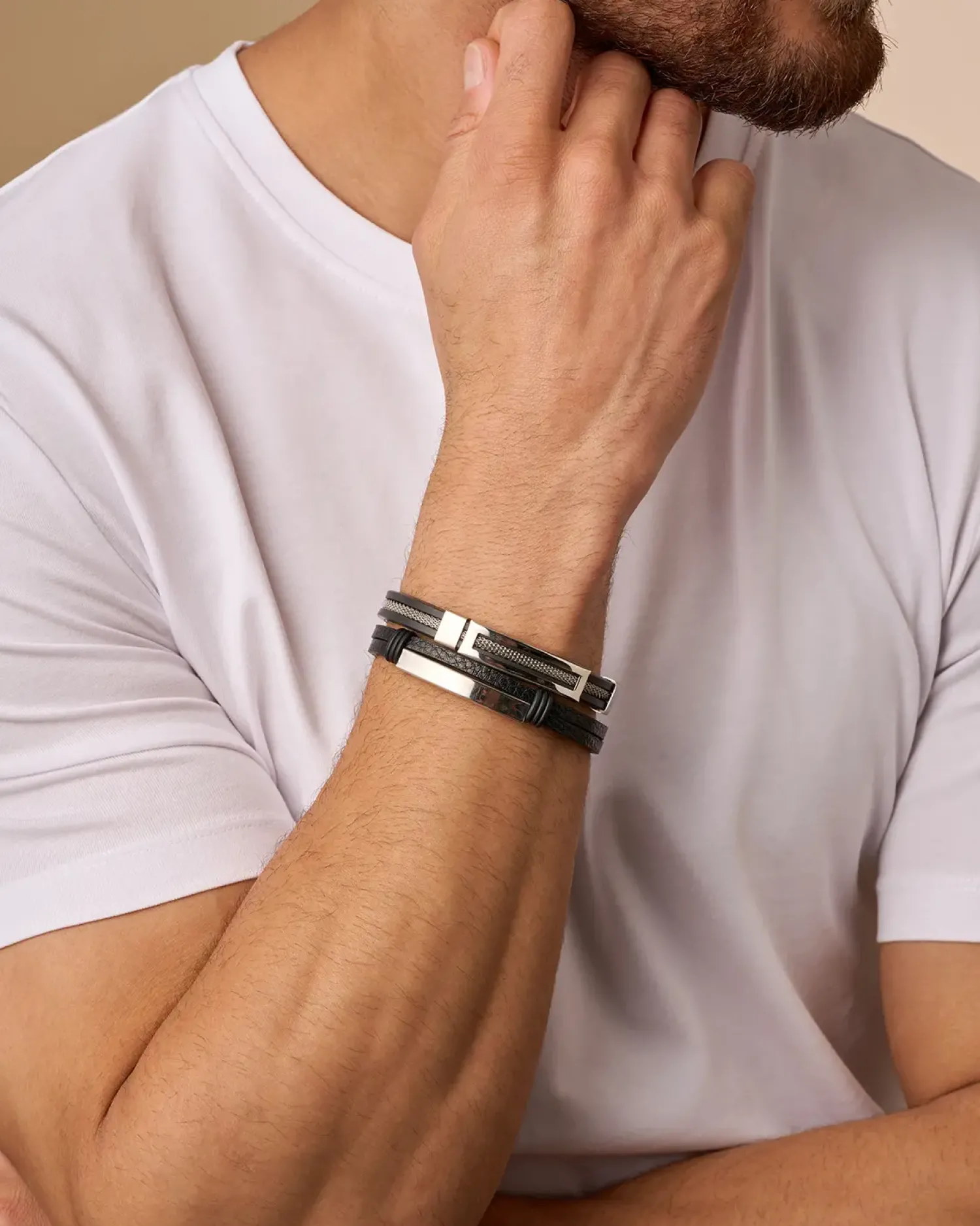 Bijou Brigitte Herrenarmbänder>Herren Armband - Cool Silver schwarz