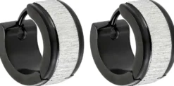 Bijou Brigitte Creolen|Herrenohrringe>Herren Creolen - Scratched Silver schwarz, silber