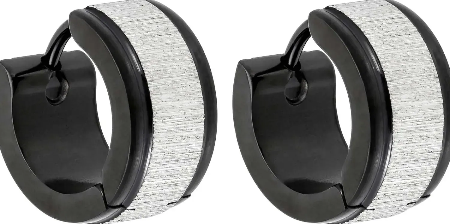 Bijou Brigitte Creolen|Herrenohrringe>Herren Creolen - Scratched Silver schwarz, silber