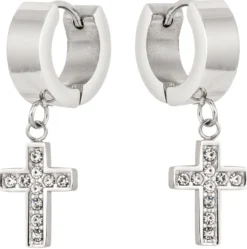 Bijou Brigitte Wasserfester Schmuck|Herrenohrringe>Herren Creolen - Steel Cross silber