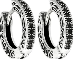 Bijou Brigitte Creolen|Herrenohrringe>Herren Creolen - Zirconia Ornament schwarz, silber