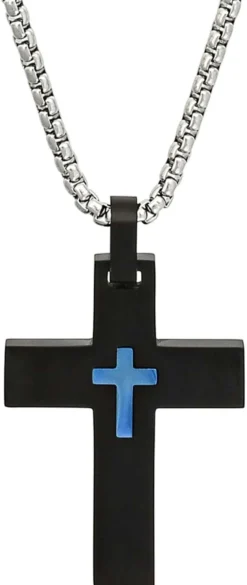 Bijou Brigitte Wasserfester Schmuck|Herrenketten>Herren Kette - Blue Cross schwarz, silber