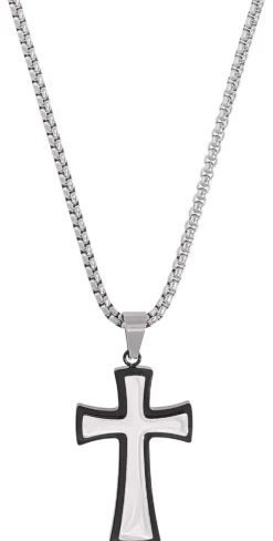 Bijou Brigitte Wasserfester Schmuck|Herrenketten>Herren Kette - Shiny Cross schwarz, silber