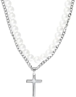 Bijou Brigitte Perlenschmuck|Wasserfester Schmuck>Herren Layering Kette - White Pearls weiß, silber