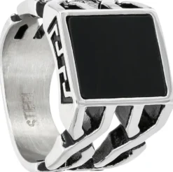 Bijou Brigitte Wasserfester Schmuck|Herrenringe>Herren Ring - Black Square schwarz, silber