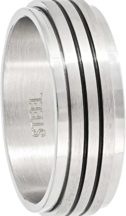 Bijou Brigitte Wasserfester Schmuck|Herrenringe>Herren Ring - Black Stripes silber