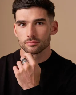 Bijou Brigitte Wasserfester Schmuck|Herrenringe>Herren Ring-Set - Silver Danger schwarz, silber