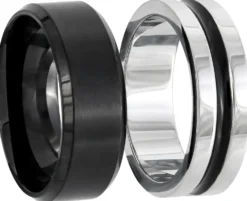 Bijou Brigitte Ring-Sets|Edelstahlschmuck In Silber>Herren Ring-Set - Steel Black schwarz, silber