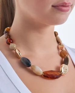 Bijou Brigitte Statement-Ketten|Boho-Schmuck>Kette - Classic Stones beige, grau