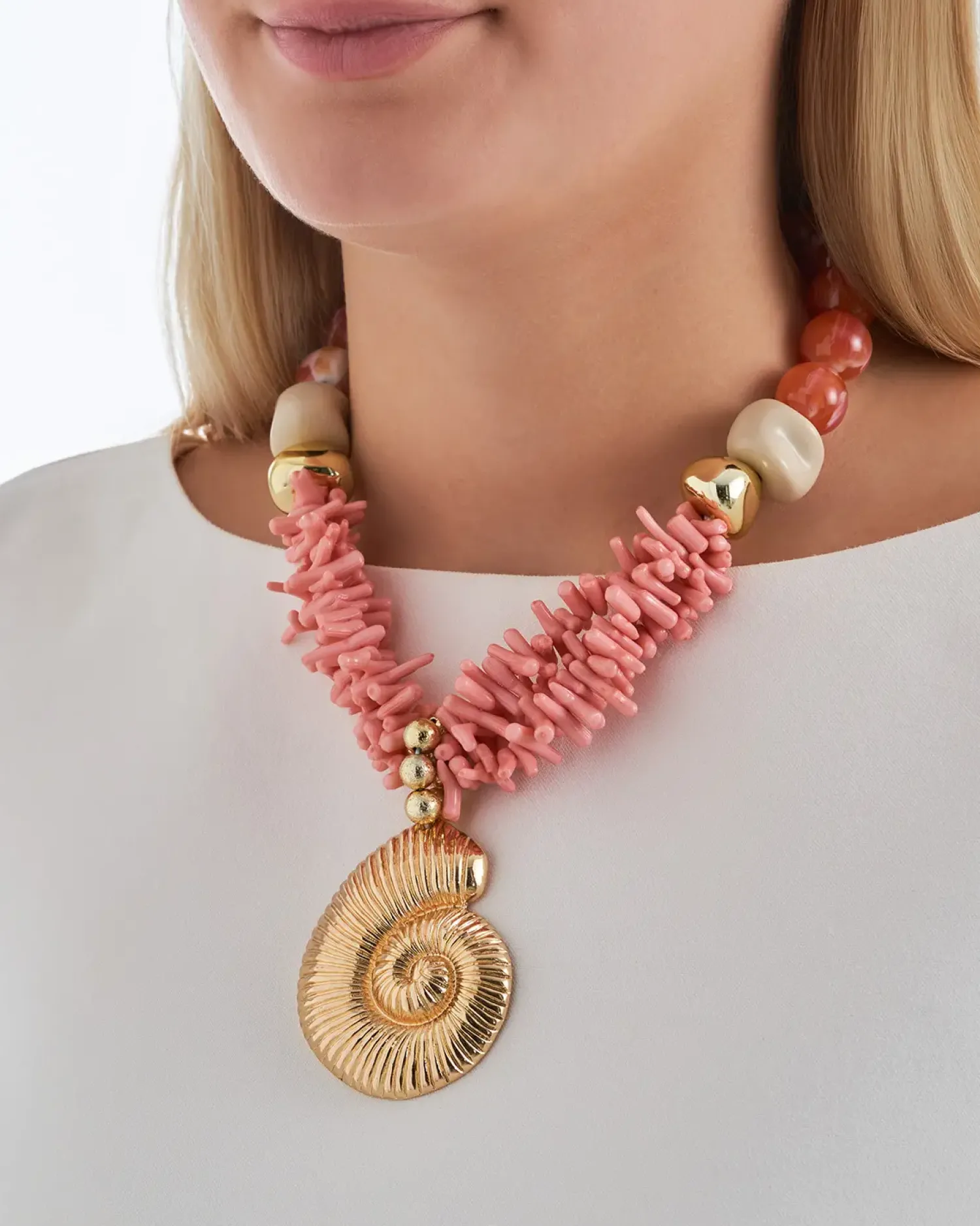 Bijou Brigitte Maritimer Schmuck|Statement-Ketten>Kette - Coral Shell rosa, gold, orange