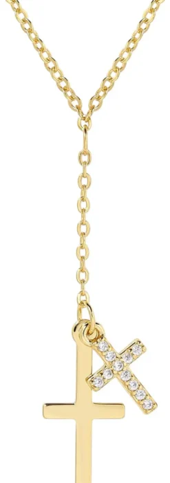 Bijou Brigitte Silver Crystals|Ketten Gold>Kette - Decent Cross gold