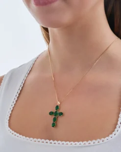 Bijou Brigitte Ketten Gold>Kette - Emerald Cross gold, grün