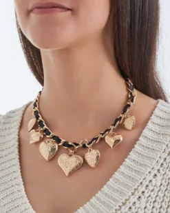 Bijou Brigitte Statement-Ketten|Ketten Gold>Kette - Heart Pendants schwarz, gold