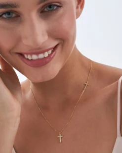 Bijou Brigitte Silver Crystals|Ketten Gold>Kette - Petite Cross gold