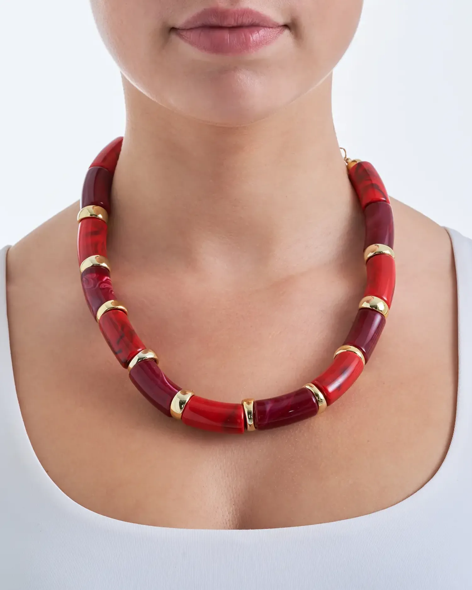 Bijou Brigitte Statement-Ketten>Kette - Red Marble burgundy, rot