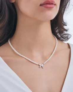 Bijou Brigitte Silver Crystals|Perlenschmuck>Kette - Ribbon Pearls weiß, silber