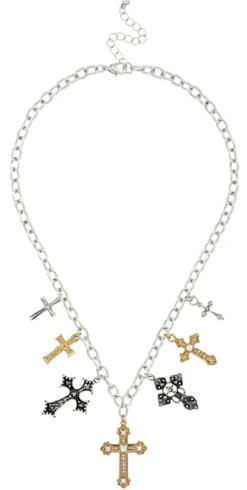 Bijou Brigitte Ketten Gold>Kette - Sacred Crosses schwarz, gold, silber