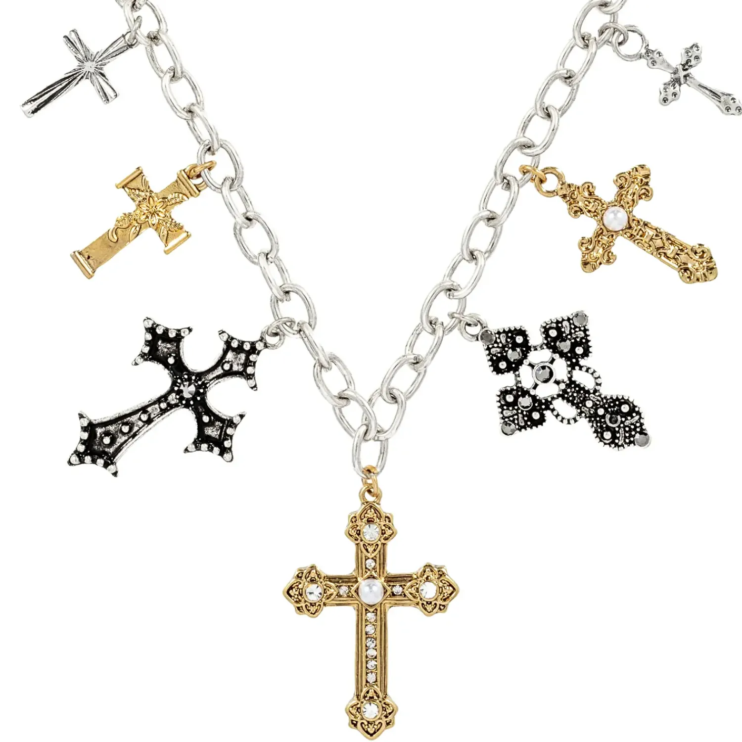 Bijou Brigitte Ketten Gold>Kette - Sacred Crosses schwarz, gold, silber