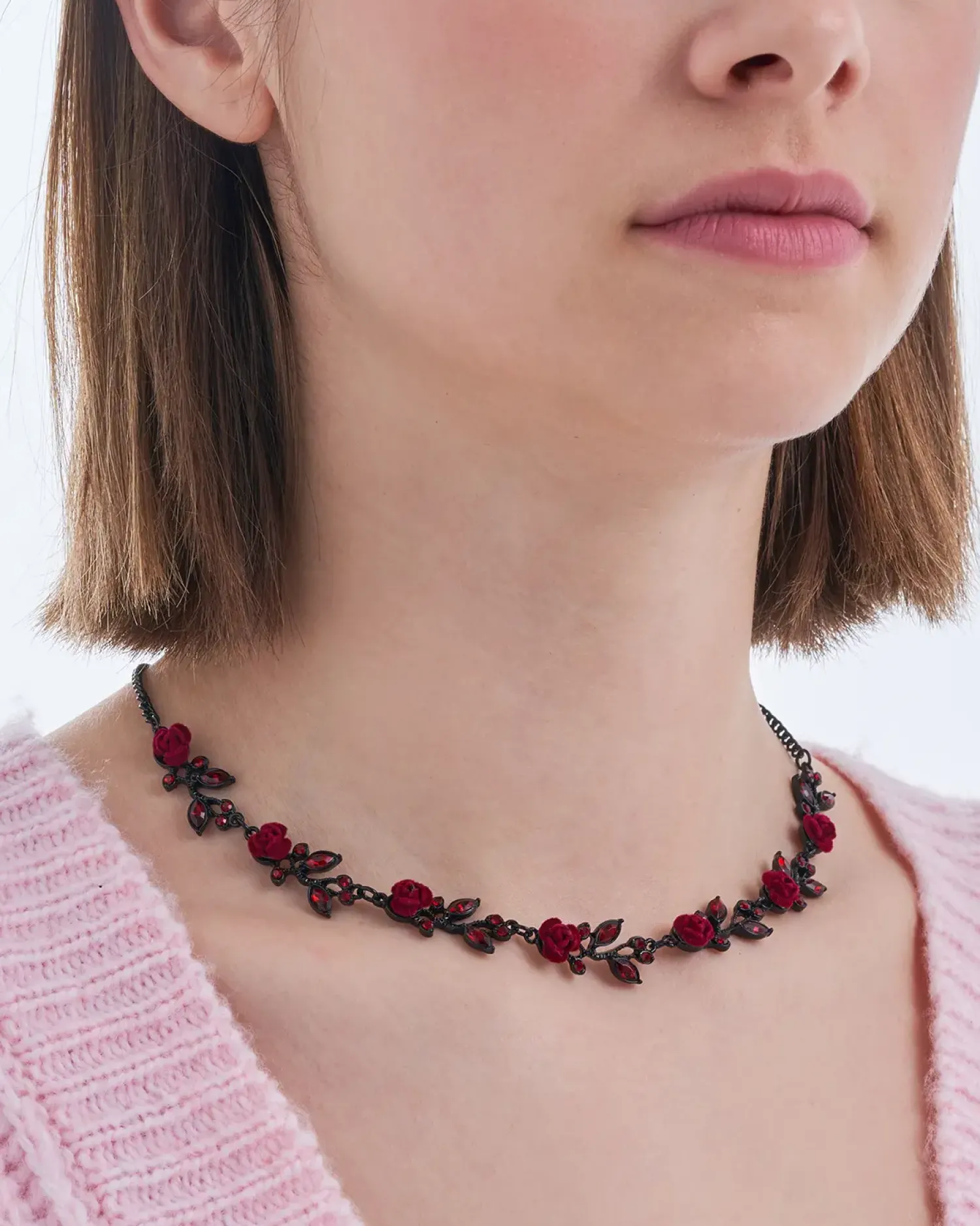 Bijou Brigitte Statement-Ketten|Blumenschmuck>Kette - Velvet Roses schwarz, rot