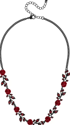 Bijou Brigitte Statement-Ketten|Blumenschmuck>Kette - Velvet Roses schwarz, rot
